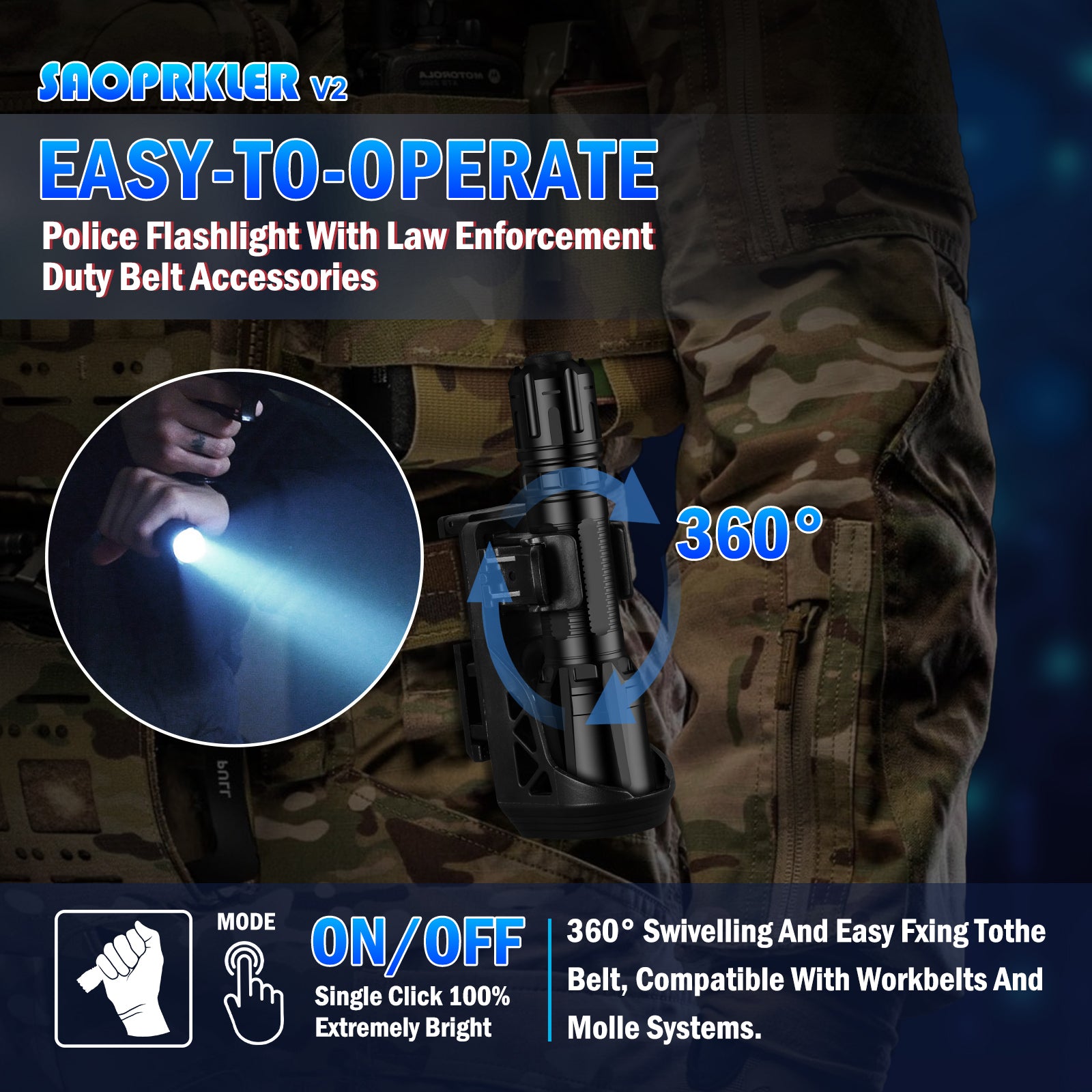 SAOPRKLER Tactical Flashlights High Lumen 2350LM Police Flashlight with Holster 690m SFT40 LED Law Enforcement -V2
